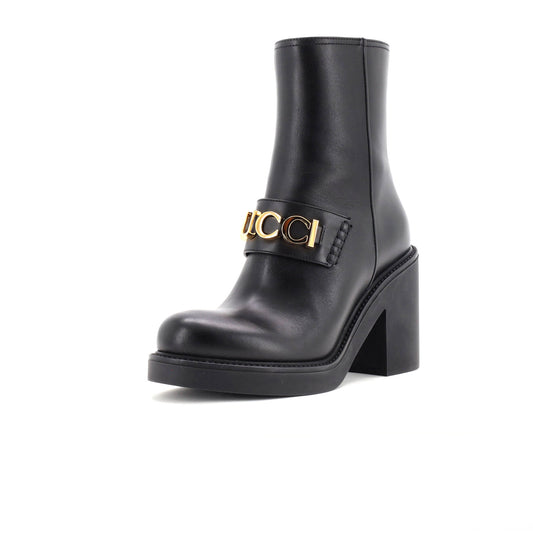 Women's Logo Heeled Ankle Boots Leather