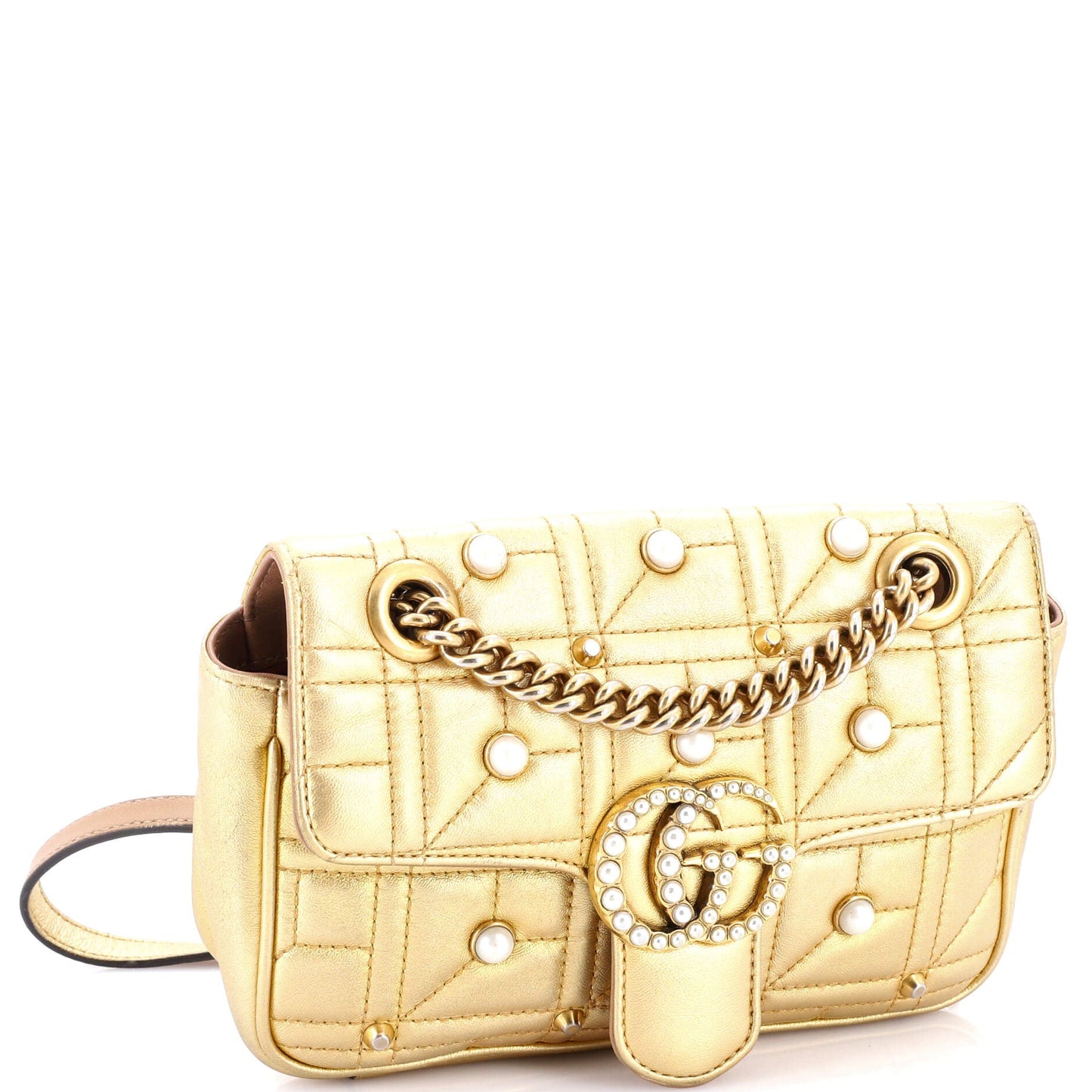 Pearly GG Marmont Flap Bag Embellished Matelasse Leather Mini