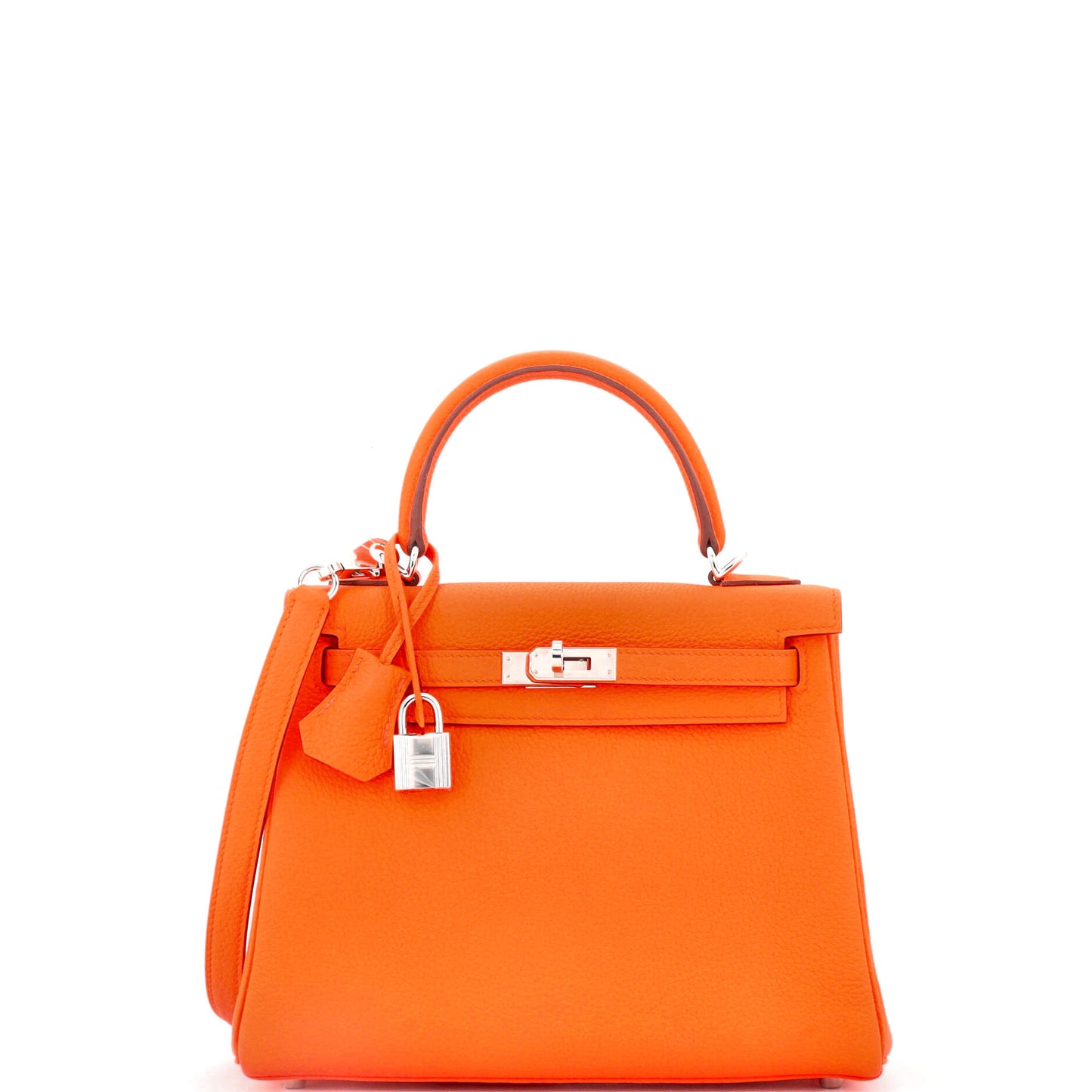 Kelly Handbag Orange Minium Togo with Palladium Hardware 25