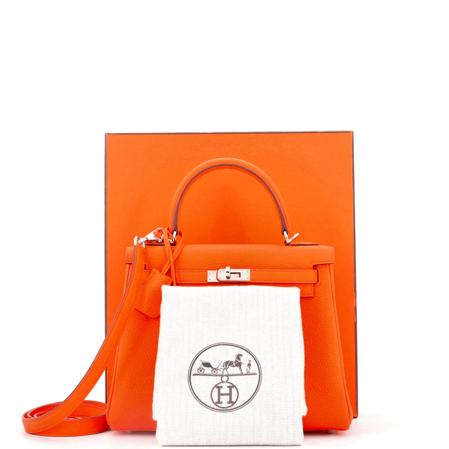 Kelly Handbag Orange Minium Togo with Palladium Hardware 25