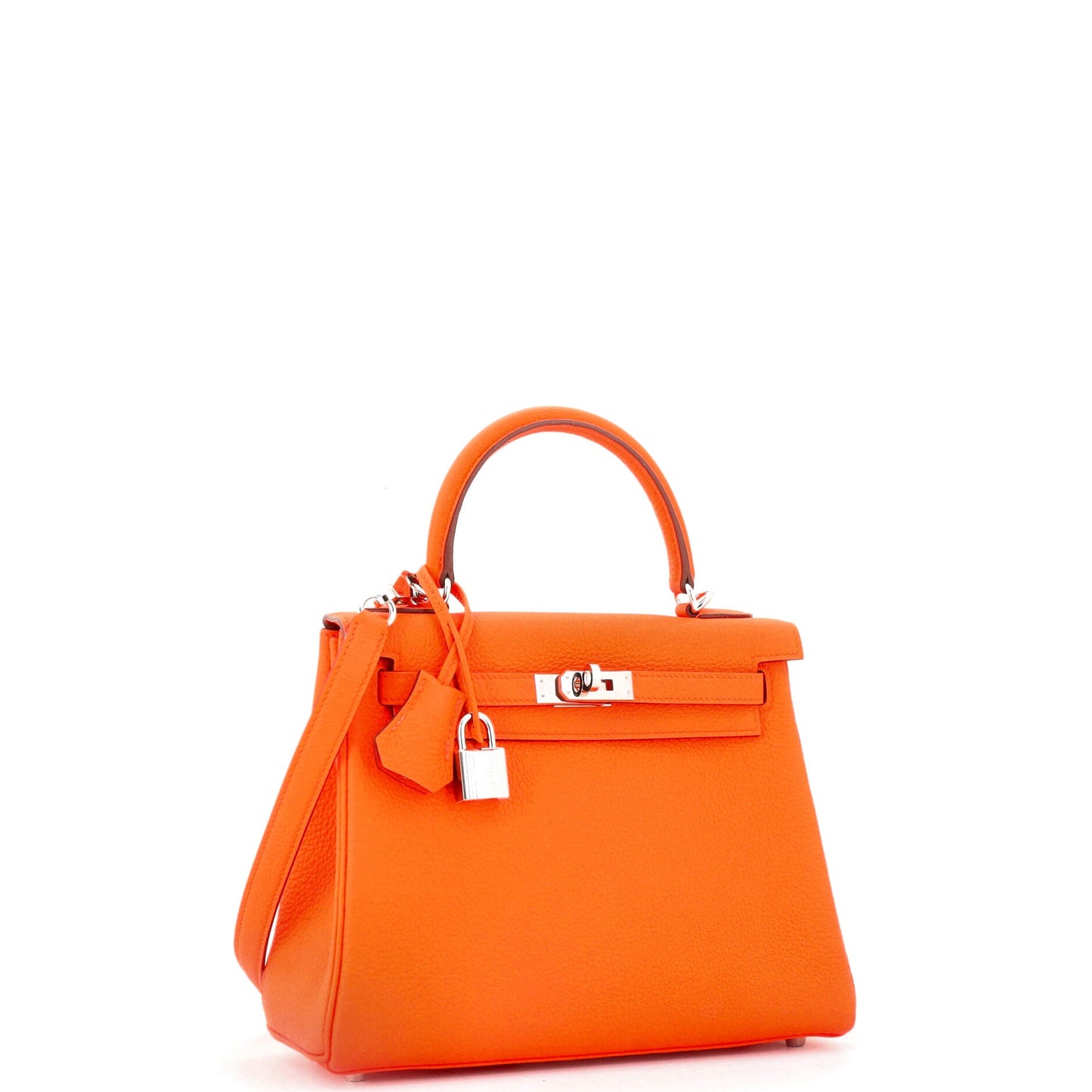 Kelly Handbag Orange Minium Togo with Palladium Hardware 25