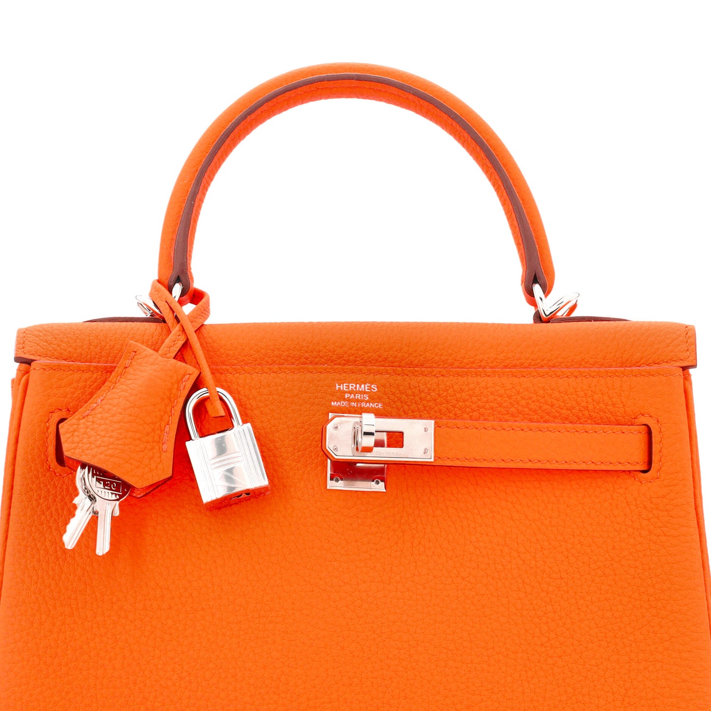 Kelly Handbag Orange Minium Togo with Palladium Hardware 25