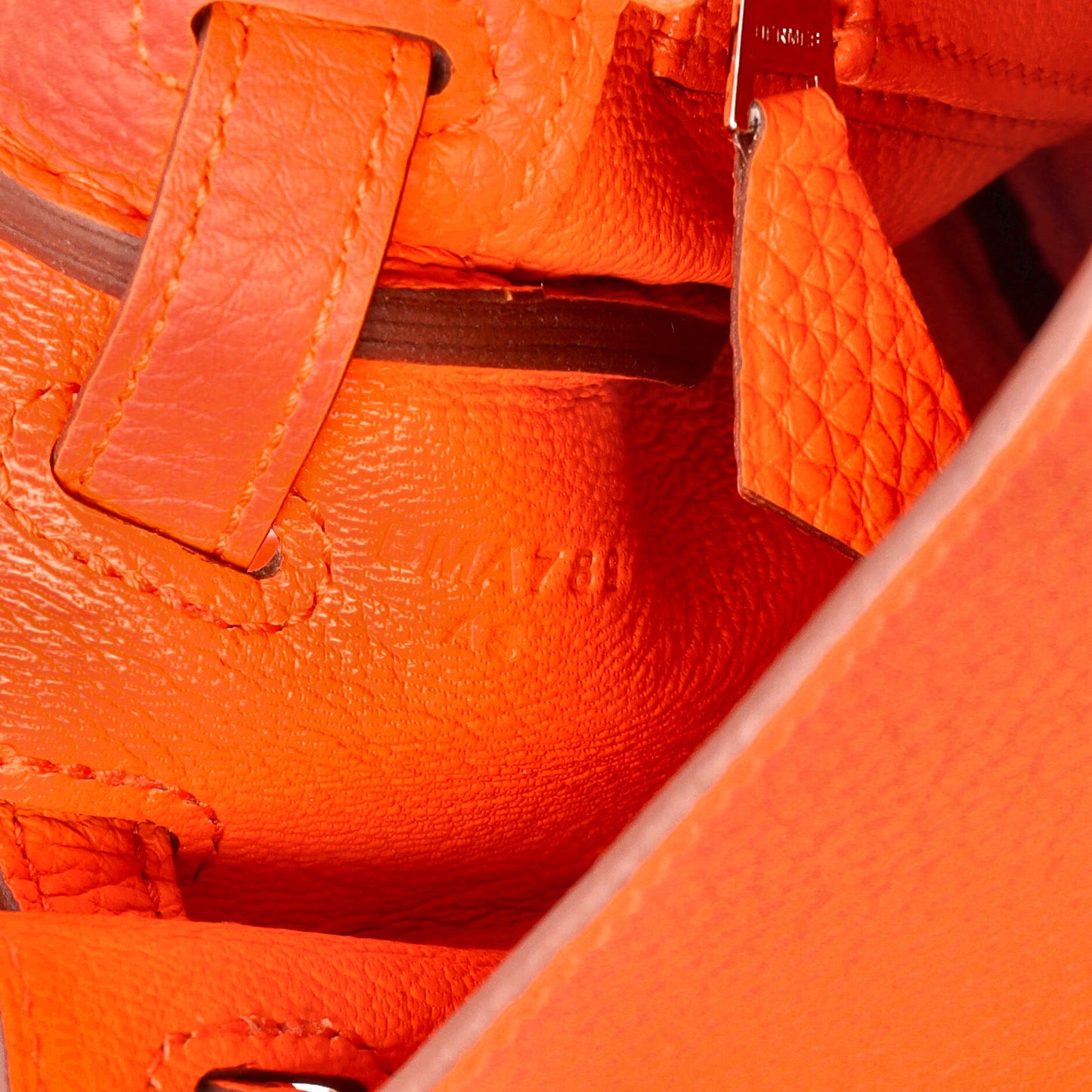 Kelly Handbag Orange Minium Togo with Palladium Hardware 25