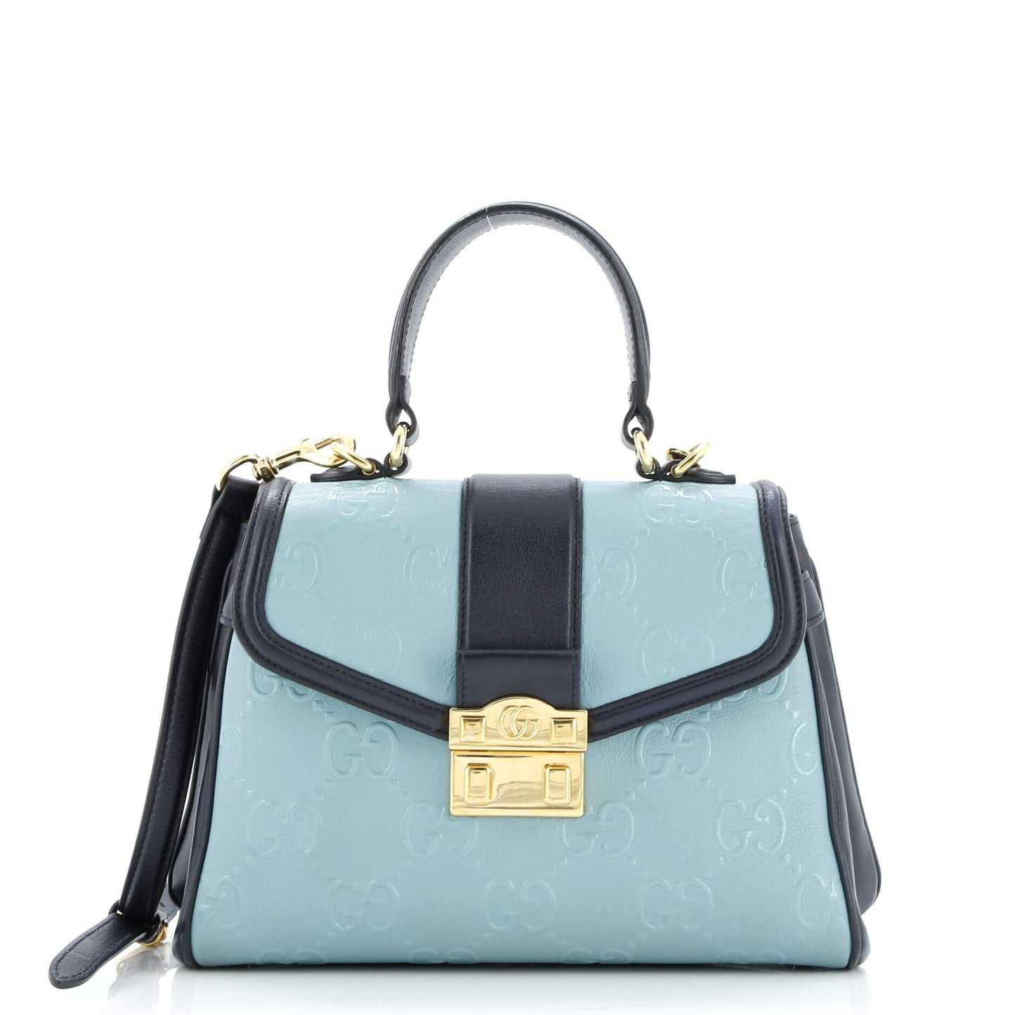 GG Padlock Top Handle Bag GG Embossed Leather Small