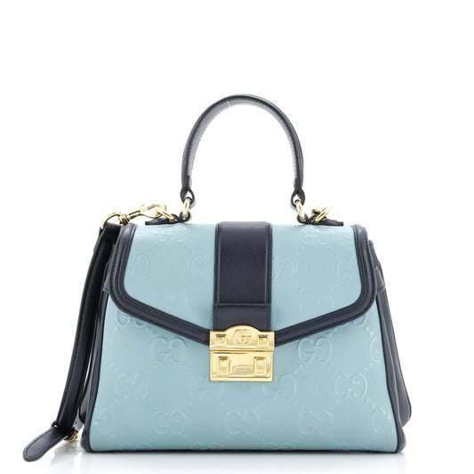 GG Padlock Top Handle Bag GG Embossed Leather Small