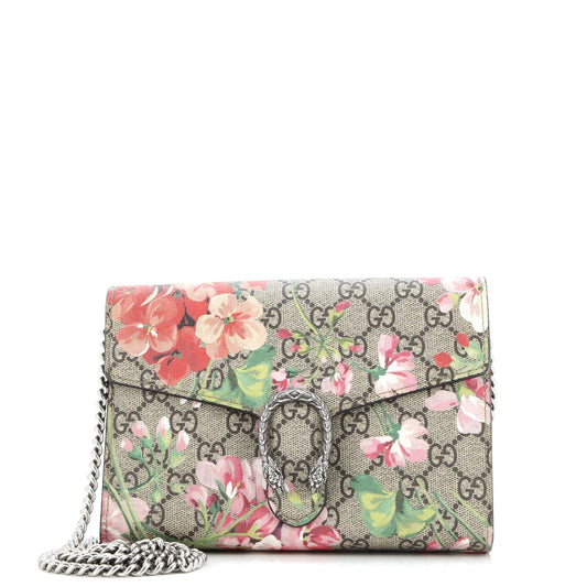 Dionysus Chain Wallet Blooms Print GG Coated Canvas Small