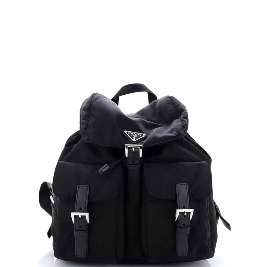 Vela Double Front Pocket Backpack Tessuto with Saffiano Leather Small