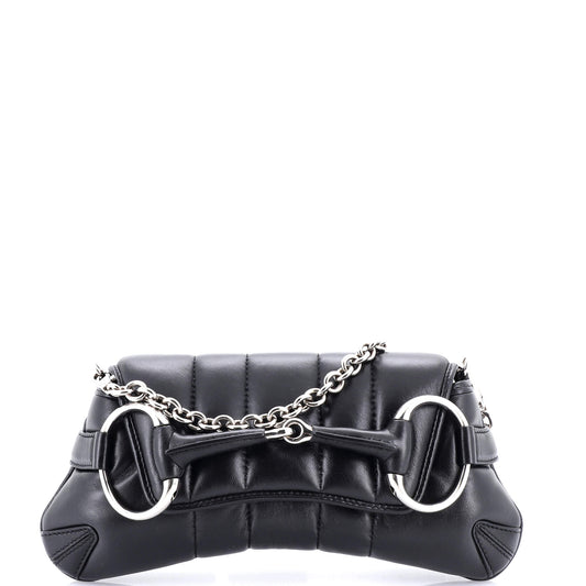 Horsebit Chain Shoulder Bag Vertical Quilted Leather Small