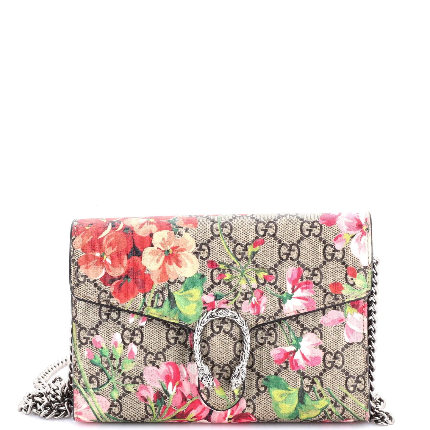 Dionysus Chain Wallet Blooms Print GG Coated Canvas Small
