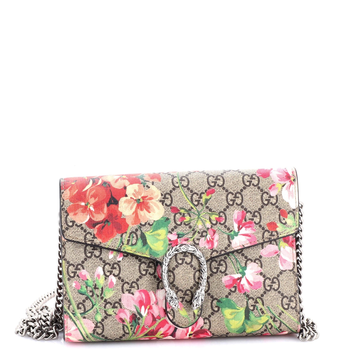 Dionysus Chain Wallet Blooms Print GG Coated Canvas Small