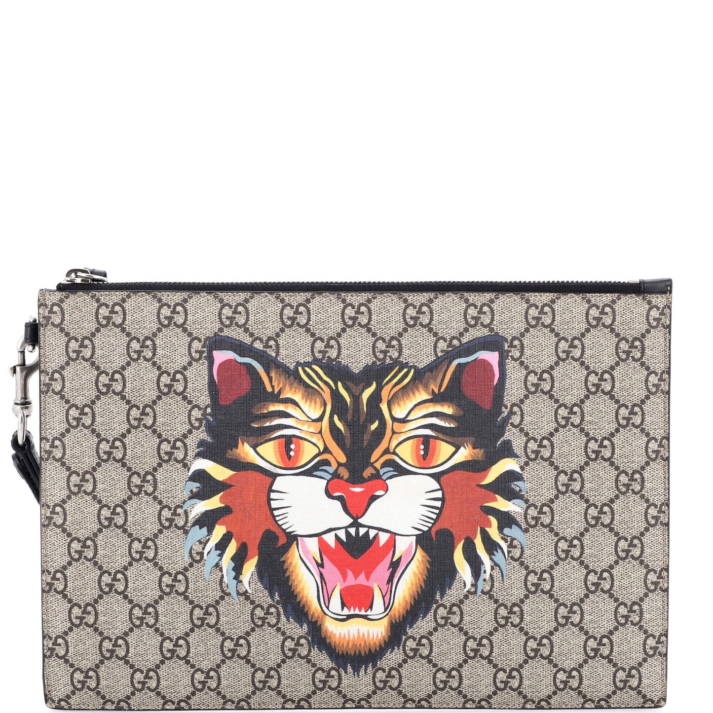 Zipped Pouch Angry Cat GG Coated Canvas Large