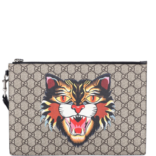 Zipped Pouch Angry Cat GG Coated Canvas Large