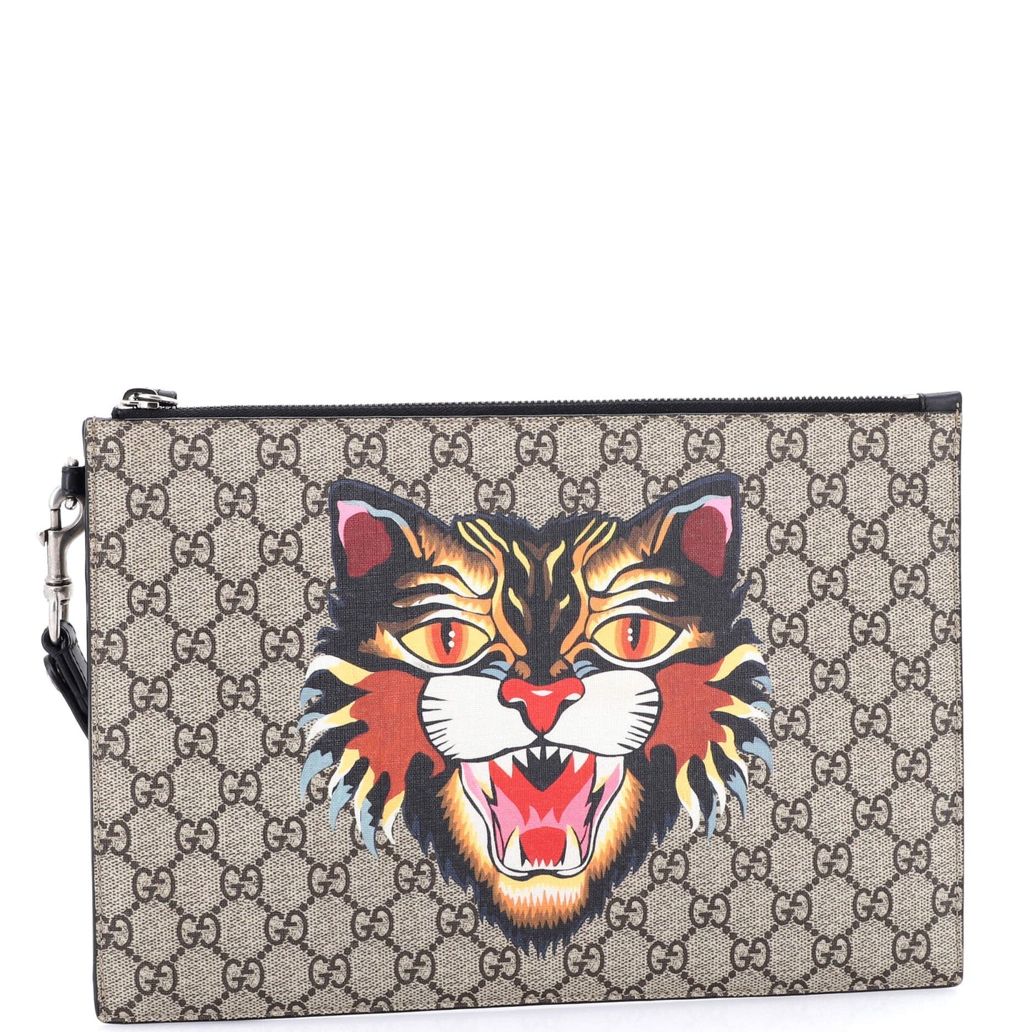 Zipped Pouch Angry Cat GG Coated Canvas Large