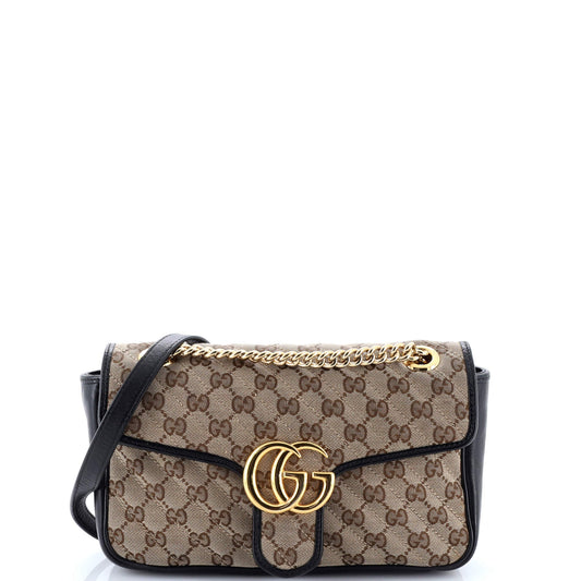 GG Marmont Flap Bag Diagonal Quilted GG Canvas with Leather Small