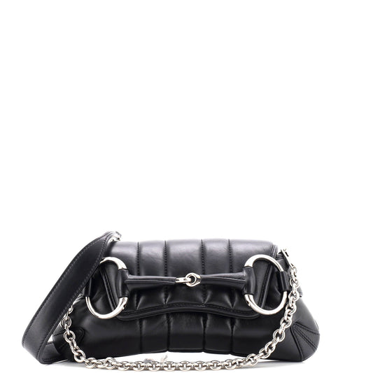 Horsebit Chain Shoulder Bag Vertical Quilted Leather Small
