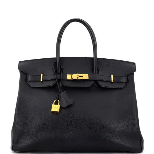 Birkin Handbag Noir Epsom with Gold Hardware 35