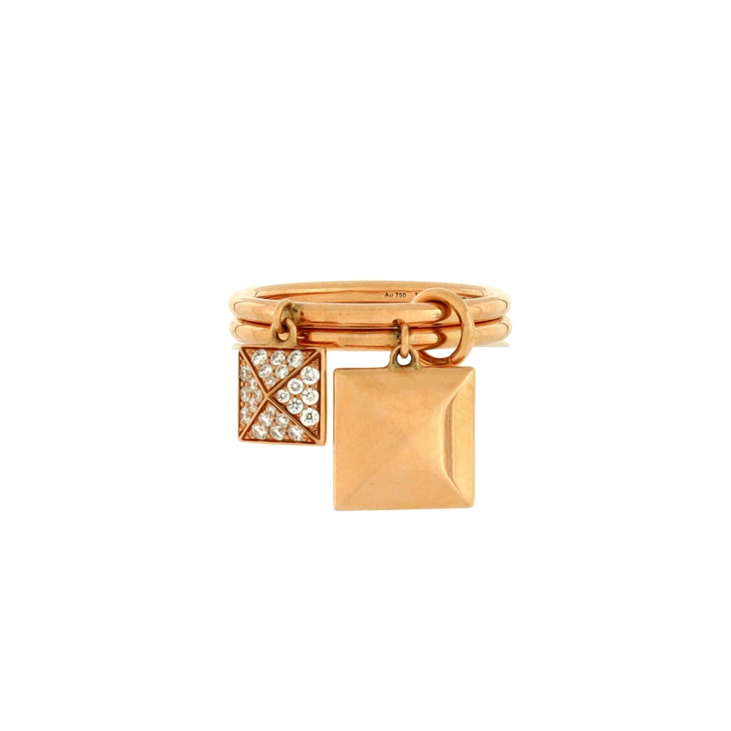 Clou d'H Two Charm Ring 18K Rose Gold and Diamonds
