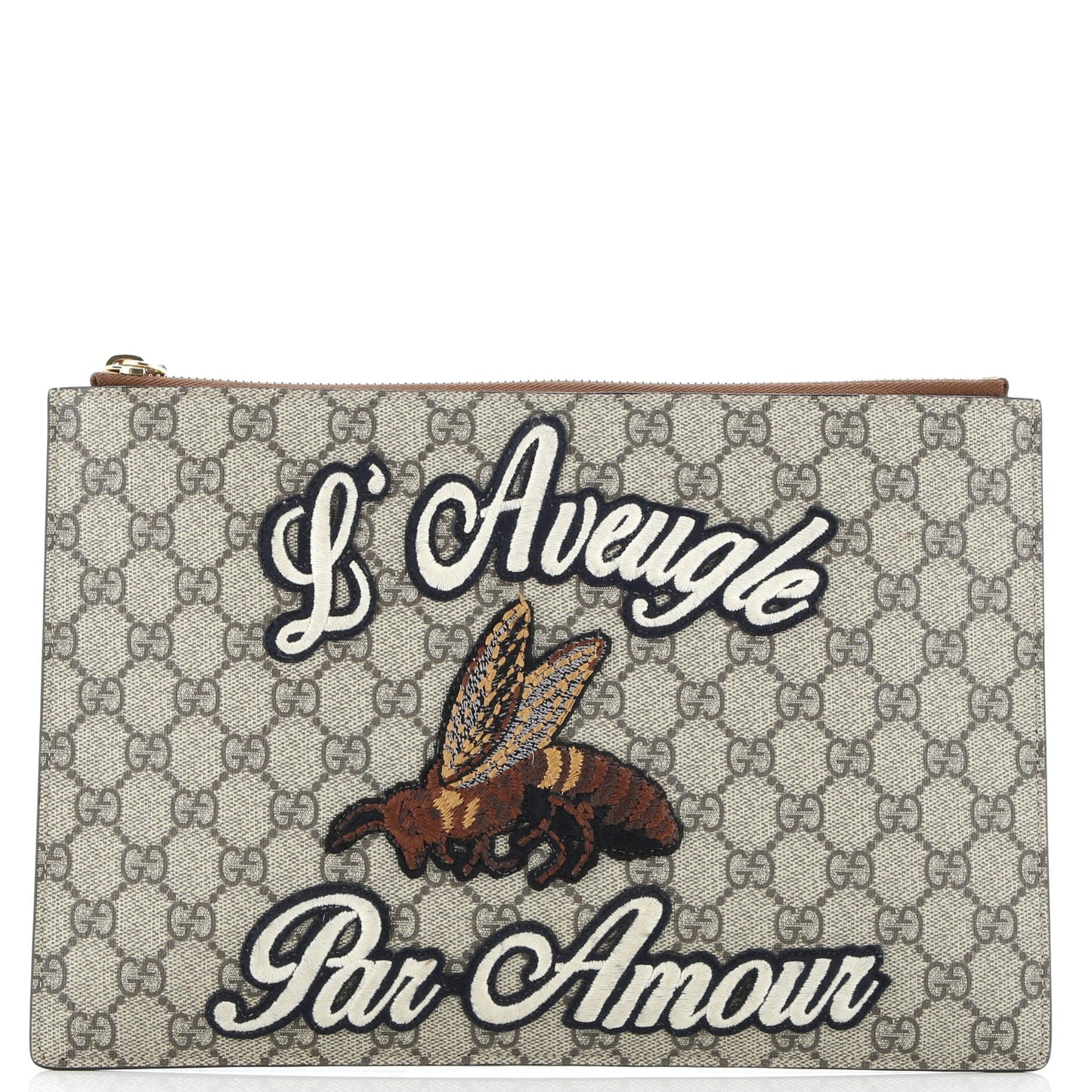 Zipped Pouch Leather with Applique Large