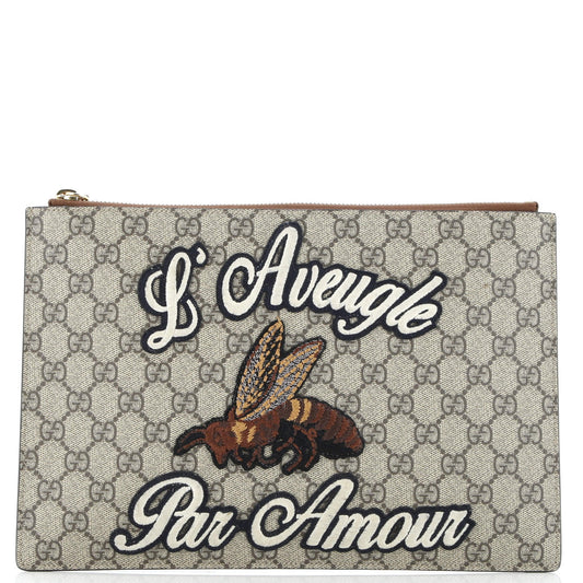 Zipped Pouch Leather with Applique Large