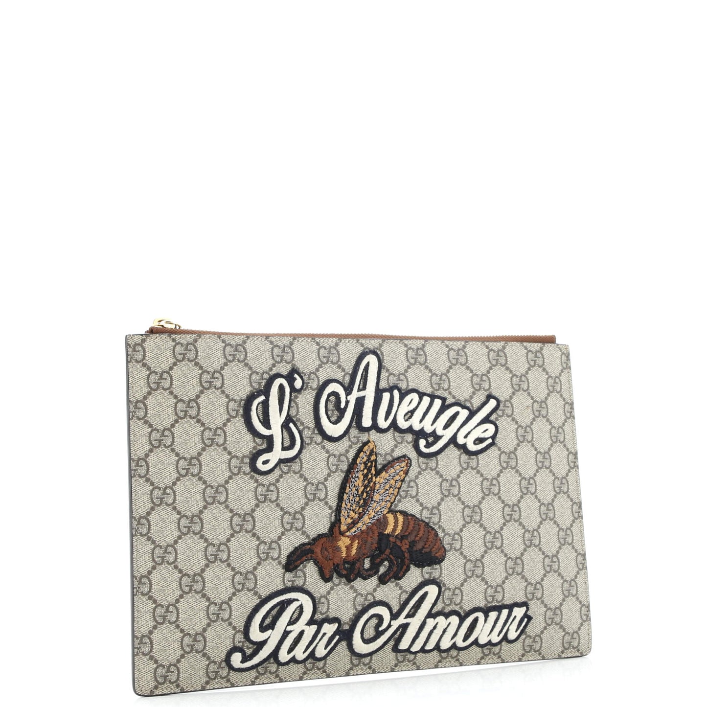 Zipped Pouch Leather with Applique Large