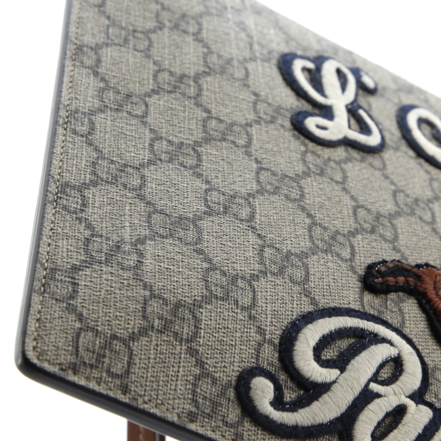 Zipped Pouch Leather with Applique Large