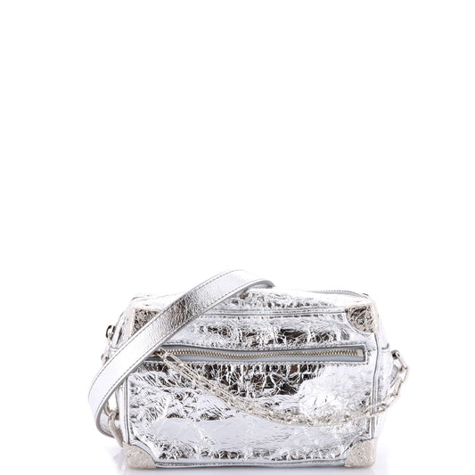 Soft Trunk Bag Crushed Metallic Calfskin Leather Mini