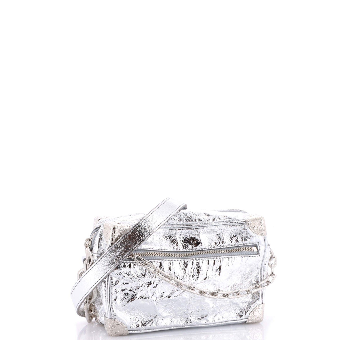 Soft Trunk Bag Crushed Metallic Calfskin Leather Mini