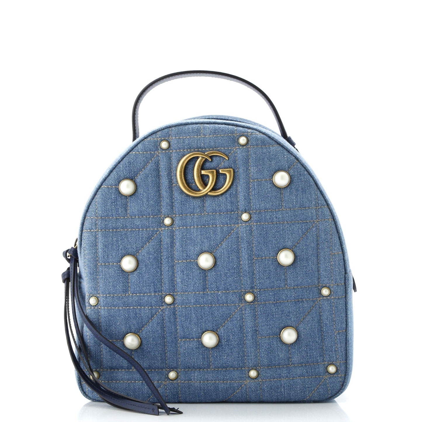 Pearly GG Marmont Backpack Embellished Matelasse Denim Small