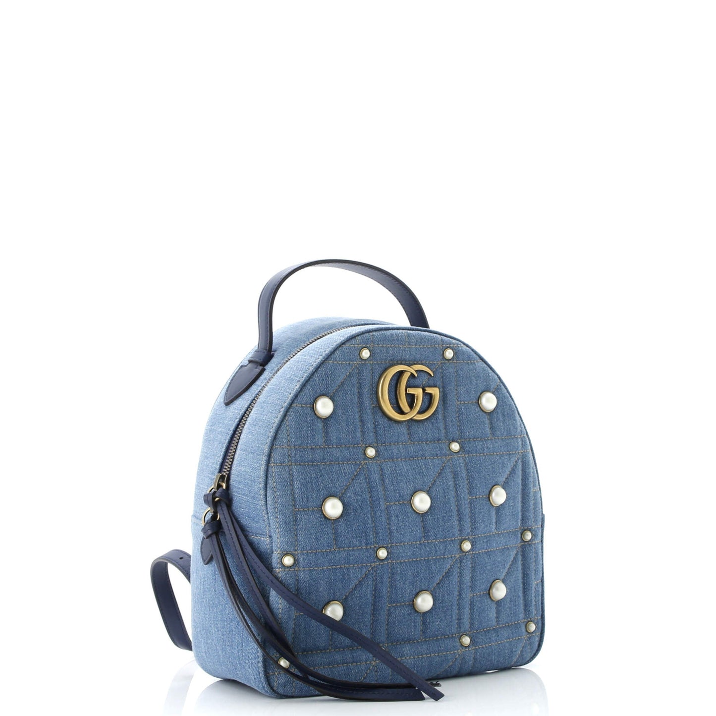 Pearly GG Marmont Backpack Embellished Matelasse Denim Small