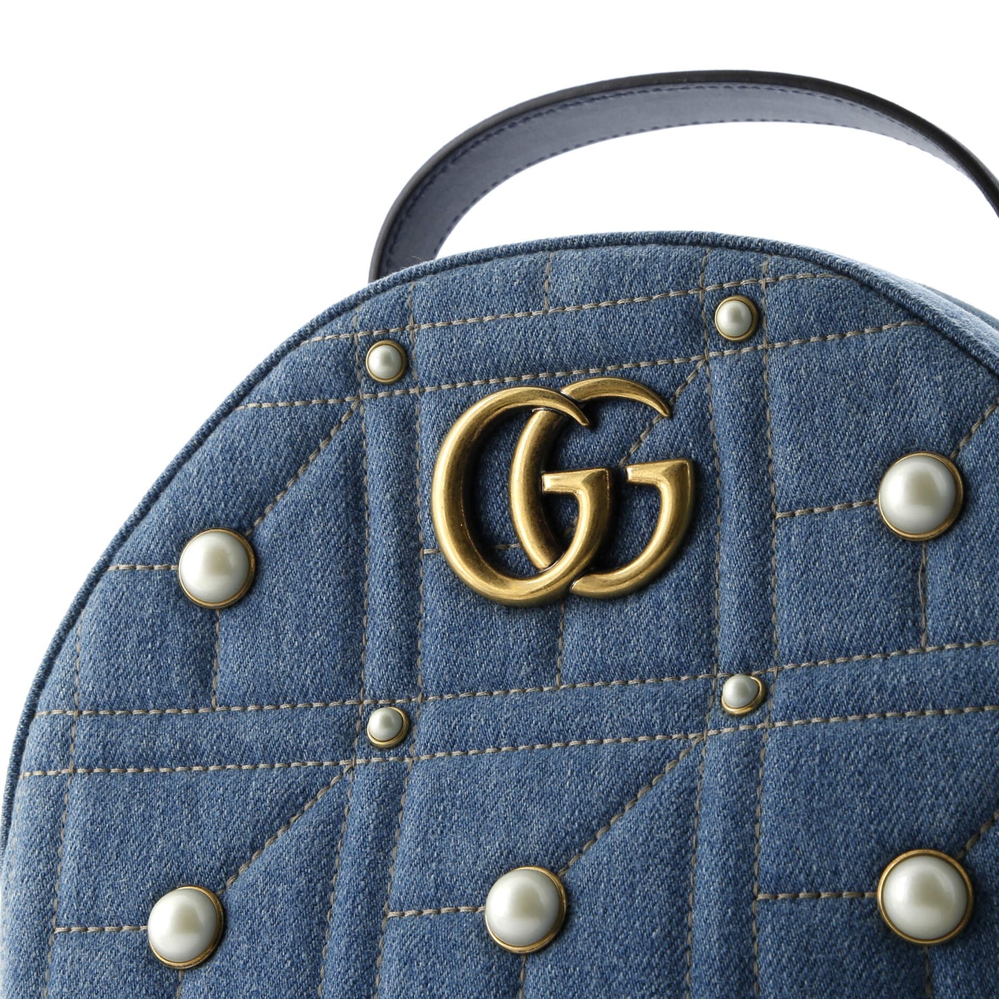 Pearly GG Marmont Backpack Embellished Matelasse Denim Small