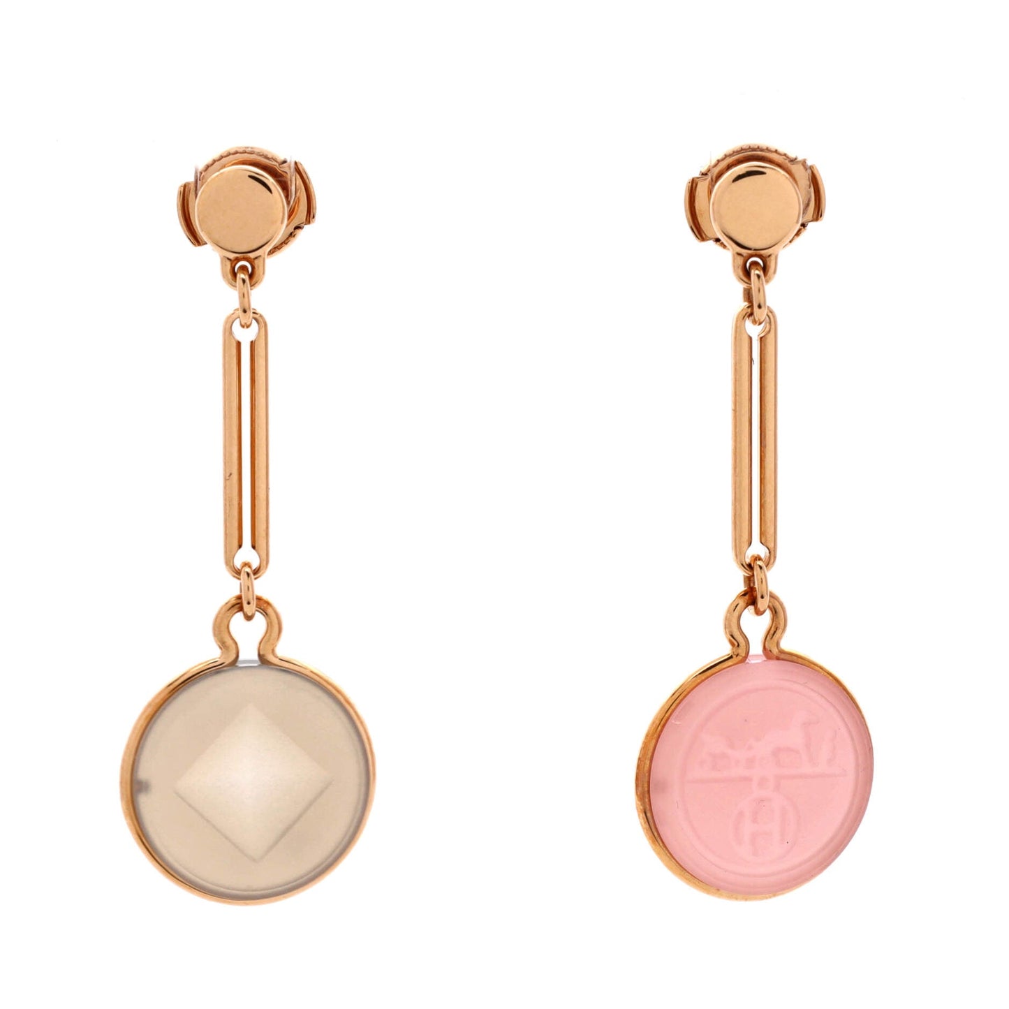 Ex-Libris Drop Earrings 18K Rose Gold with Pink Chalcedony and Grey Agate