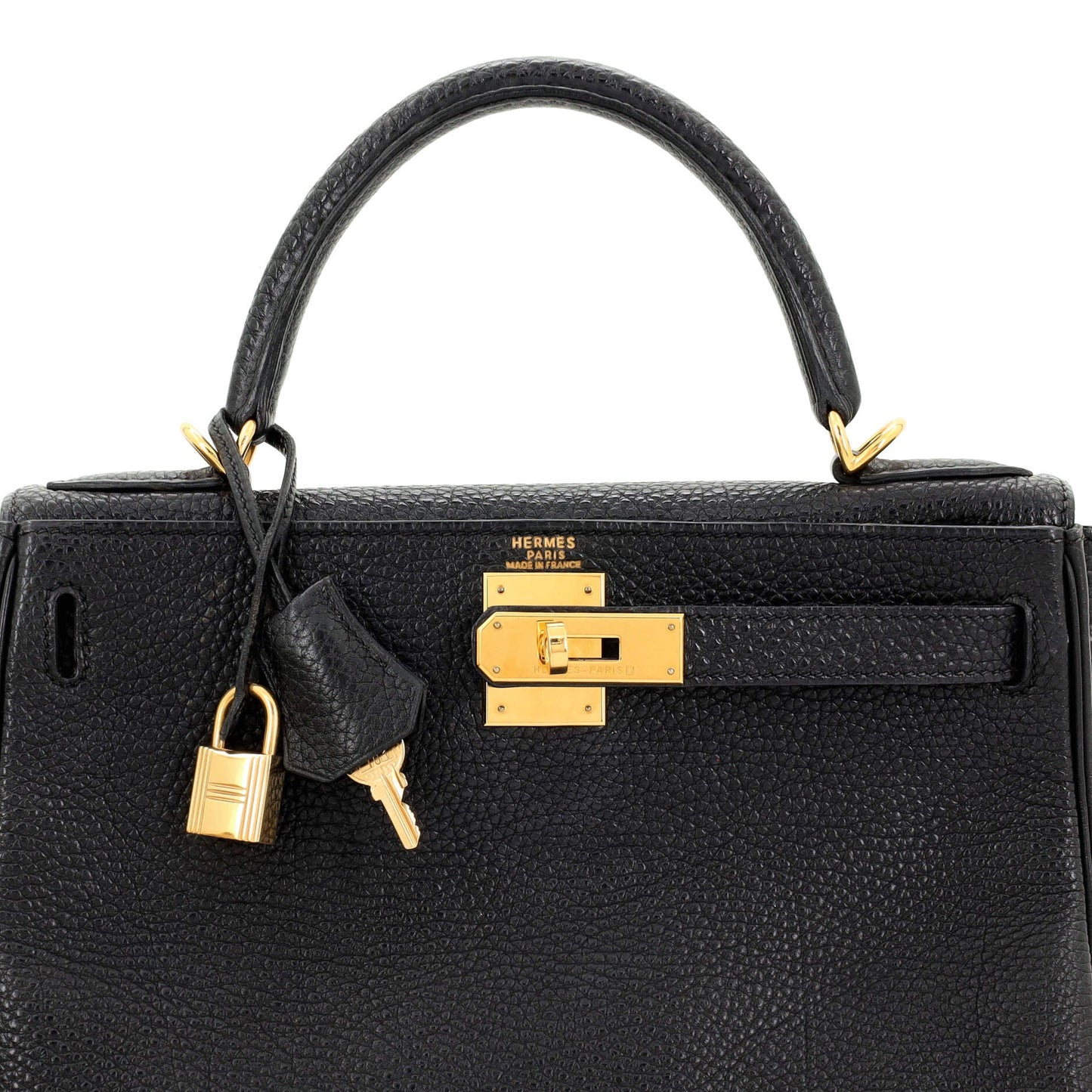 Kelly Handbag Noir Clemence with Gold Hardware 28
