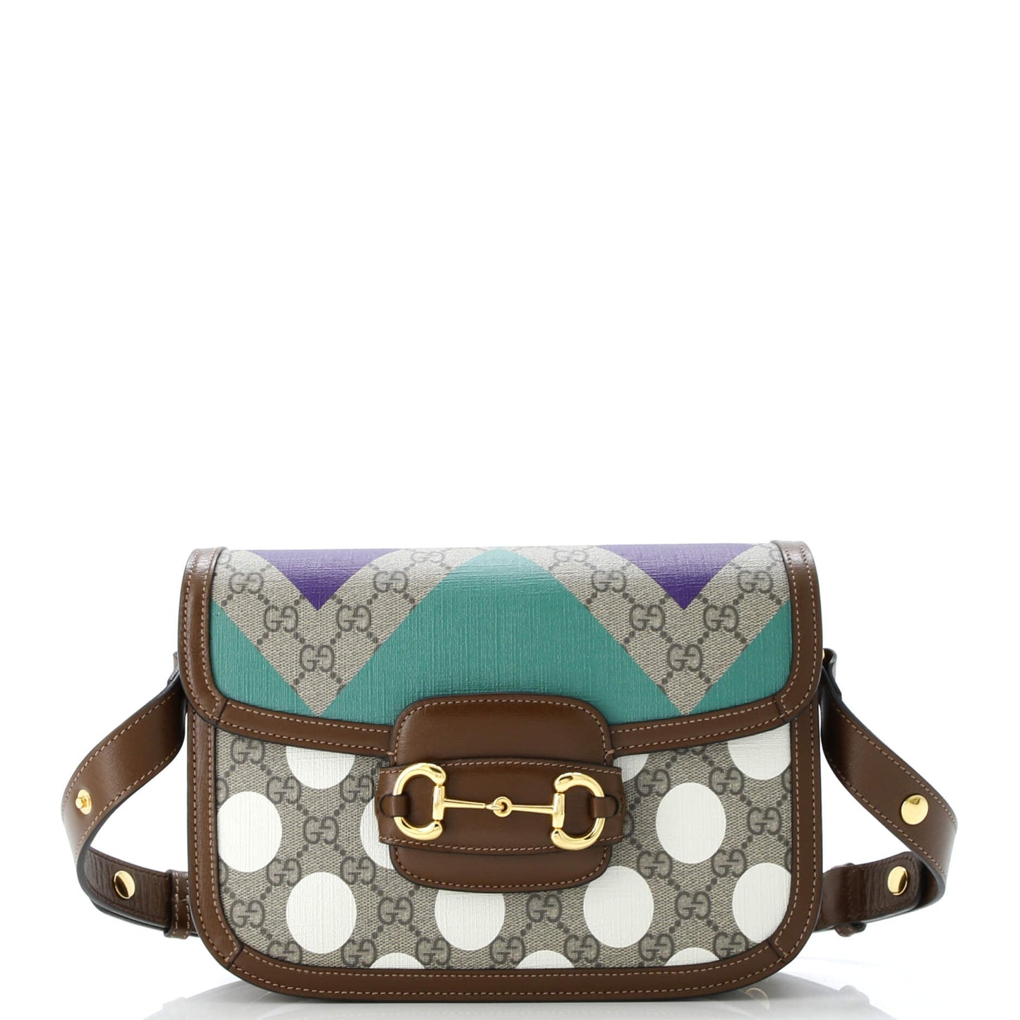 Horsebit 1955 Shoulder Bag Printed GG Coated Canvas with Leather Small