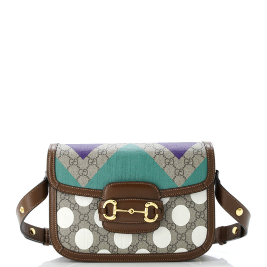 Horsebit 1955 Shoulder Bag Printed GG Coated Canvas with Leather Small