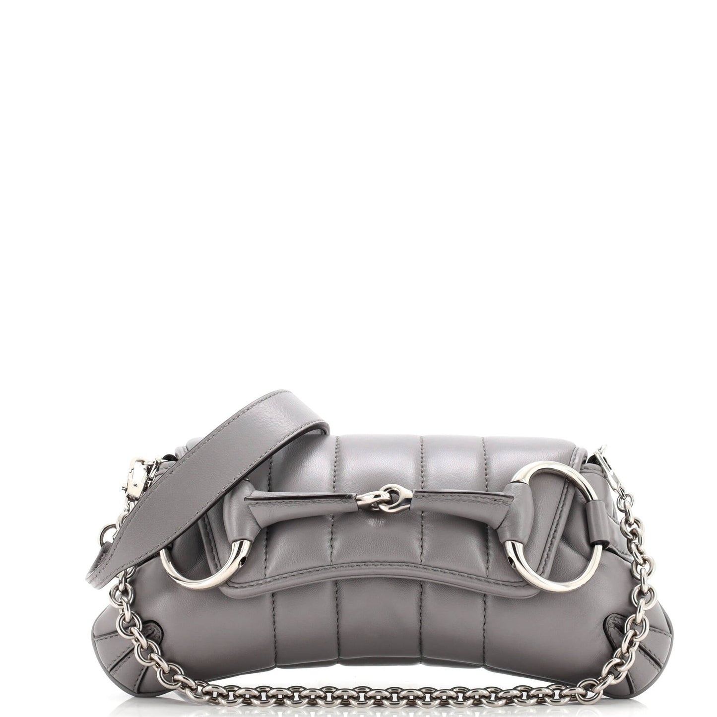 Horsebit Chain Shoulder Bag Vertical Quilted Leather Small