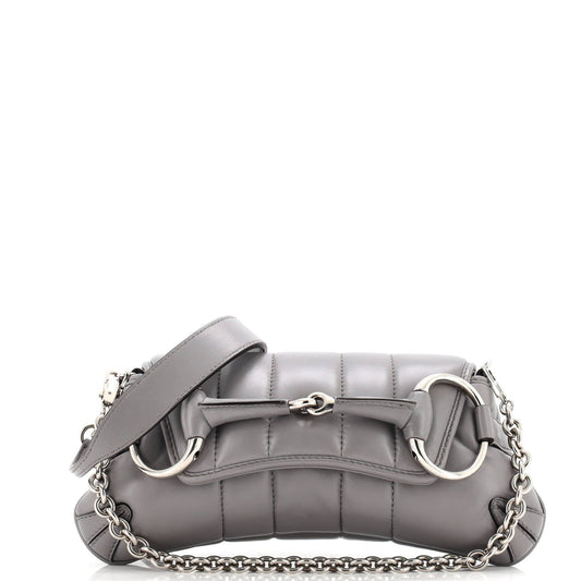 Horsebit Chain Shoulder Bag Vertical Quilted Leather Small