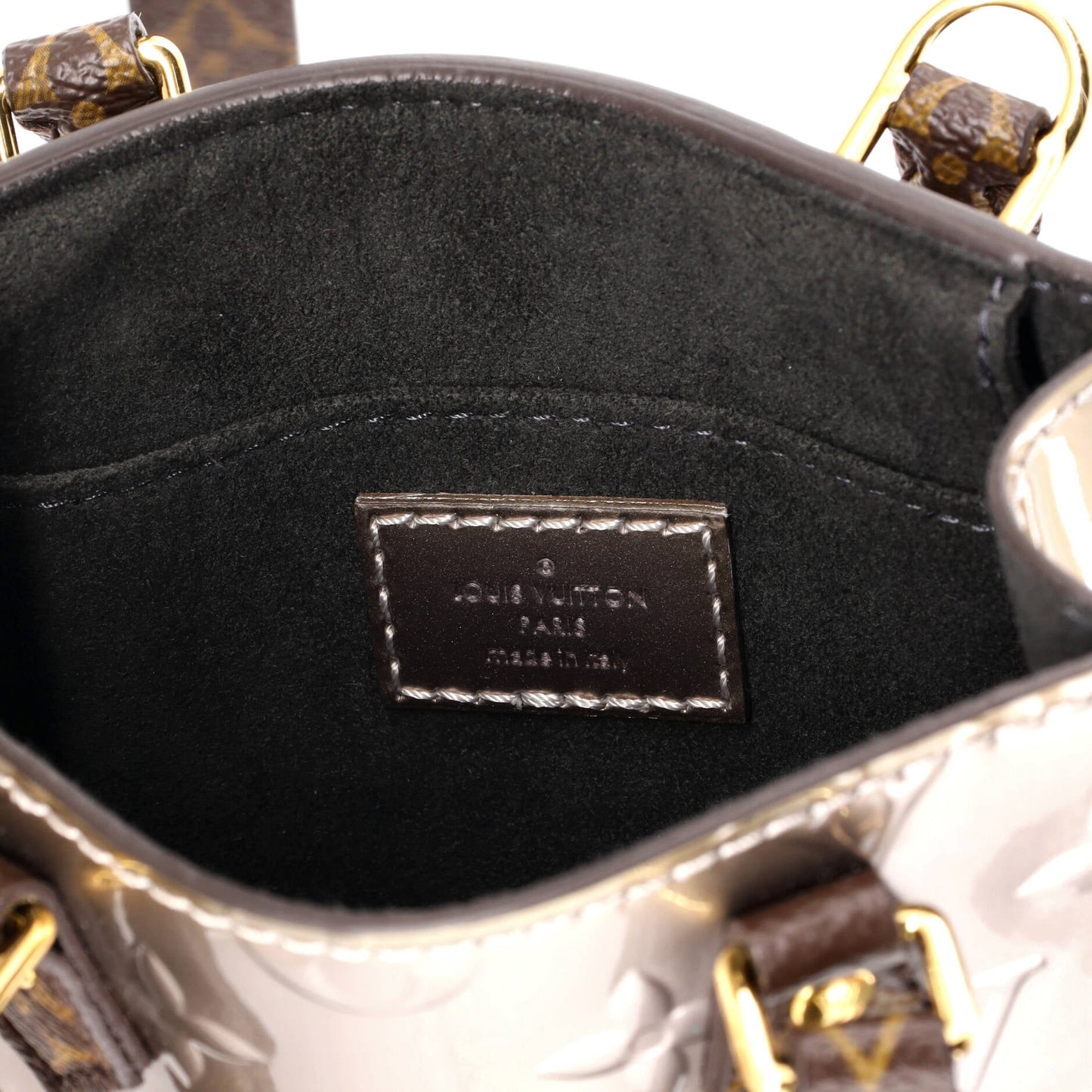 Petit Sac Plat Bag Monogram Vernis with Monogram Canvas