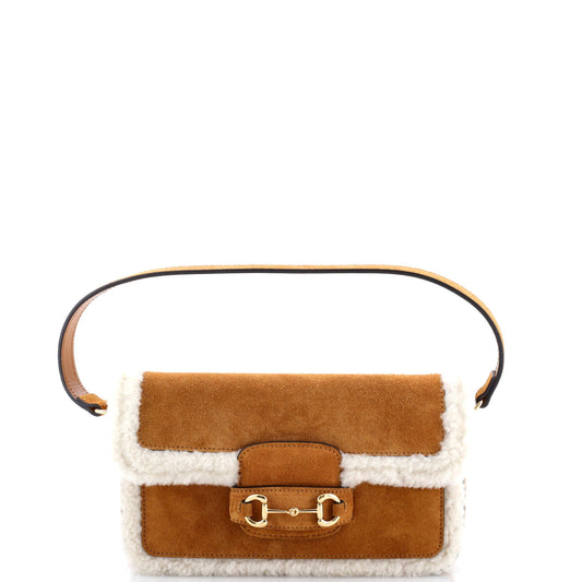 Horsebit 1955 Shoulder Bag Suede with Shearling Mini