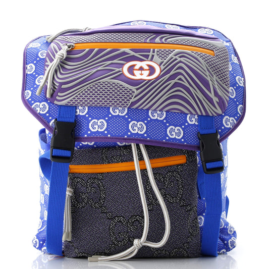 Panelled Double Buckle Backpack GG Jacquard Nylon and Rubber Large