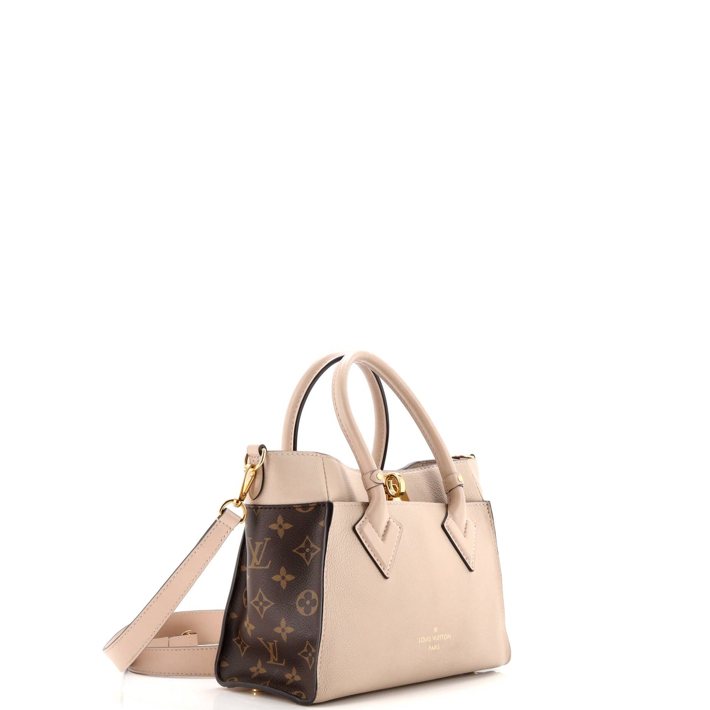 On My Side Tote Leather with Monogram Canvas PM