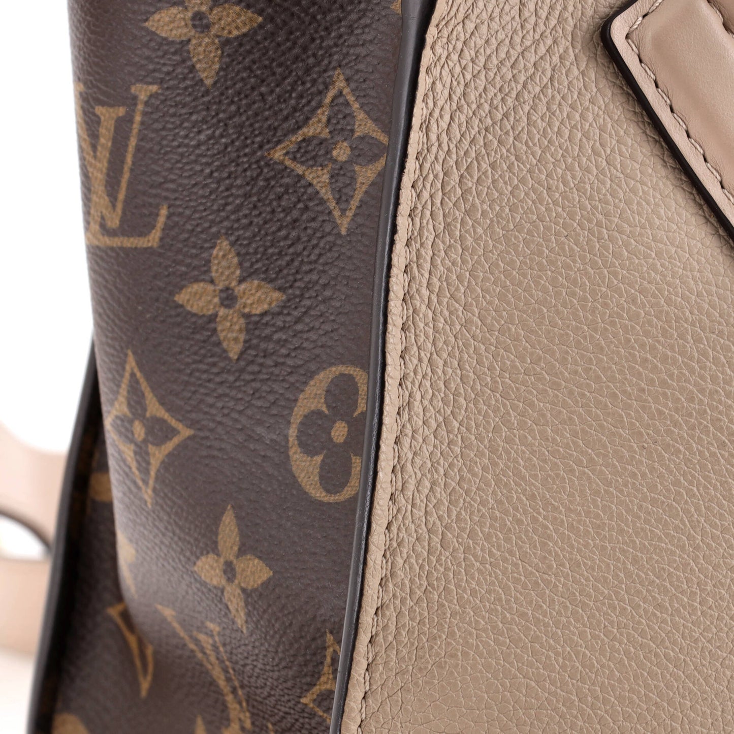 On My Side Tote Leather with Monogram Canvas PM