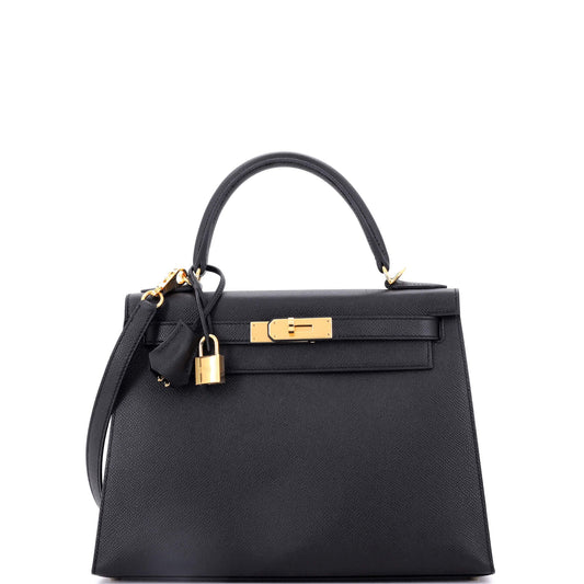 Kelly Handbag Noir Epsom with Gold Hardware 28