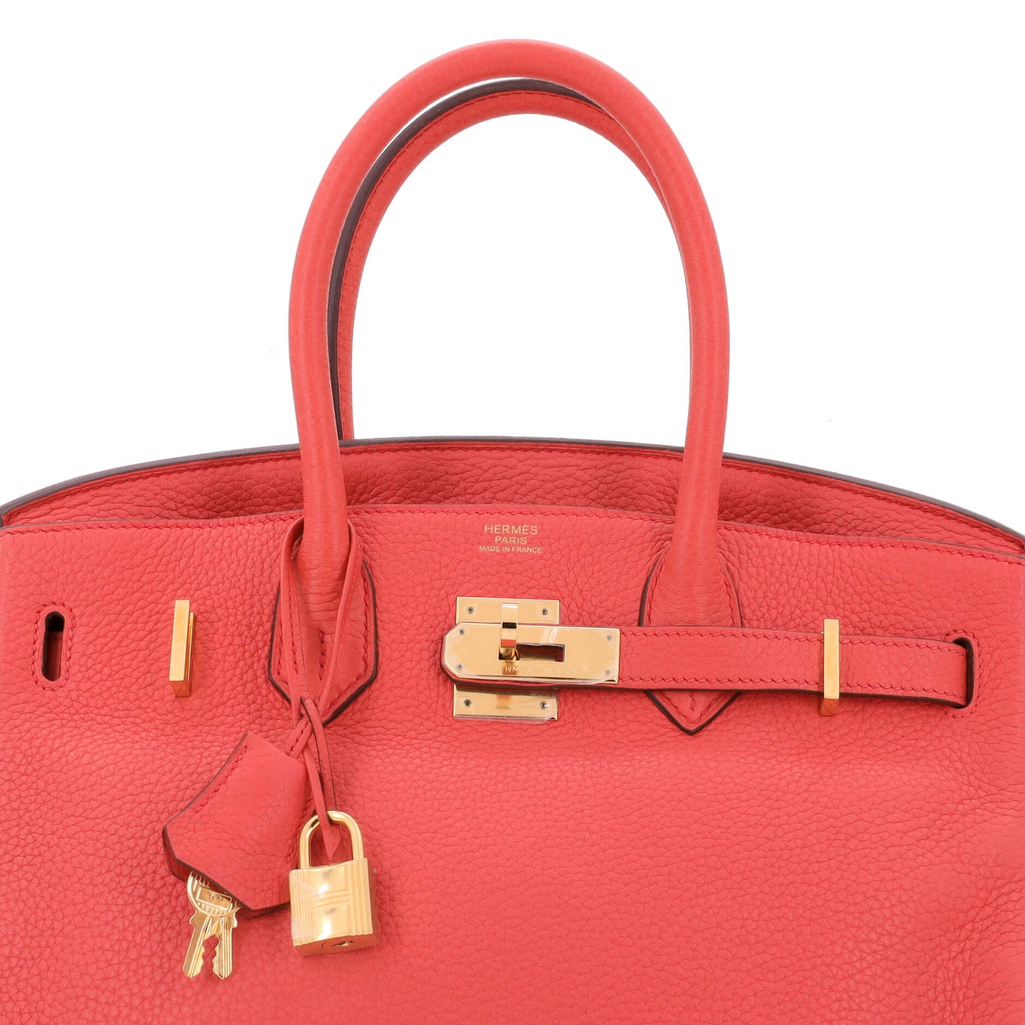 Birkin Handbag Bougainvillier Clemence with Gold Hardware 30