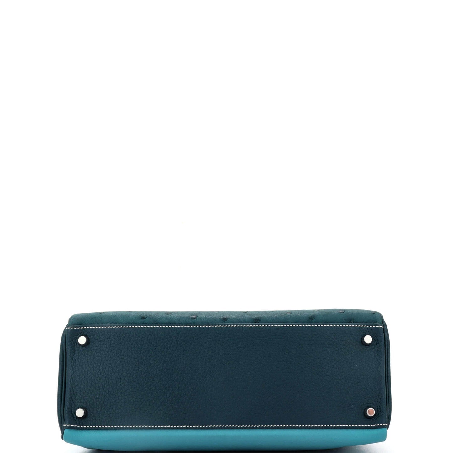 Kelly Handbag Tricolor Ostrich with Swift and Clemence and Palladium Hardware 32