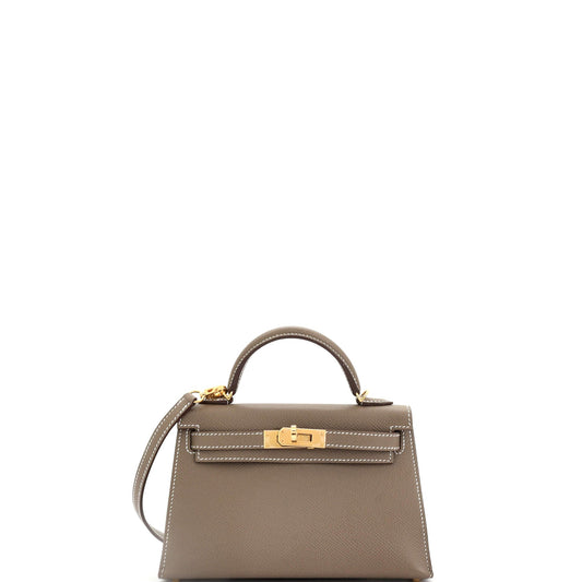 Kelly Mini II Bag Grey Madame with Gold Hardware 20