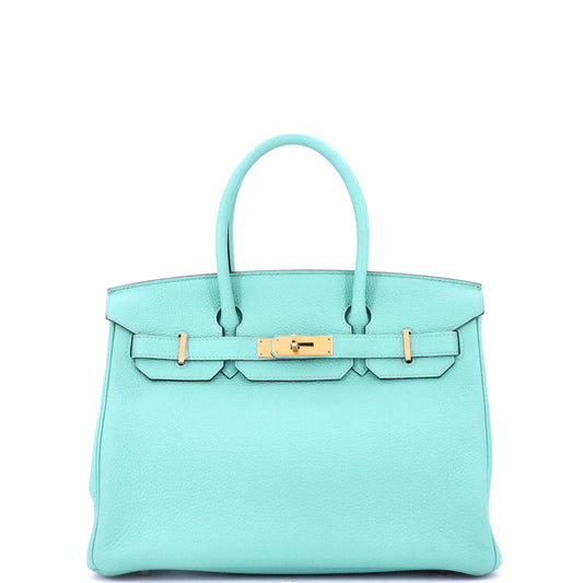 Birkin Handbag Bleu Atoll Togo with Gold Hardware 30