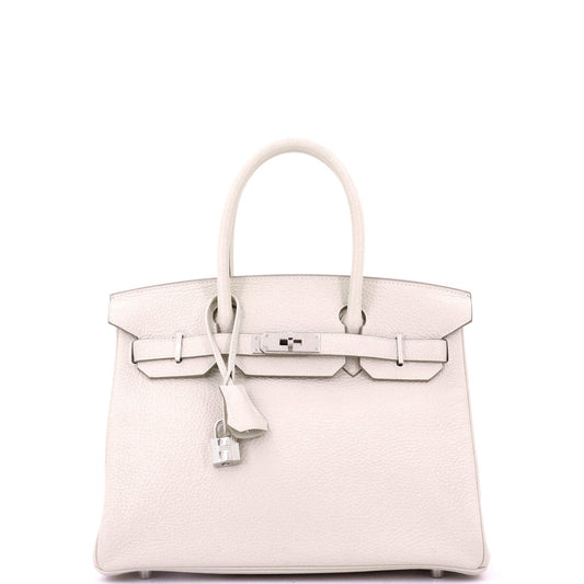 Birkin Handbag Light Clemence with Palladium Hardware 30