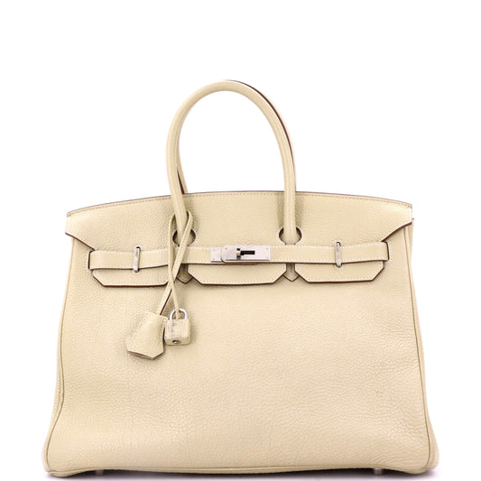 Birkin Handbag Light Clemence with Palladium Hardware 35