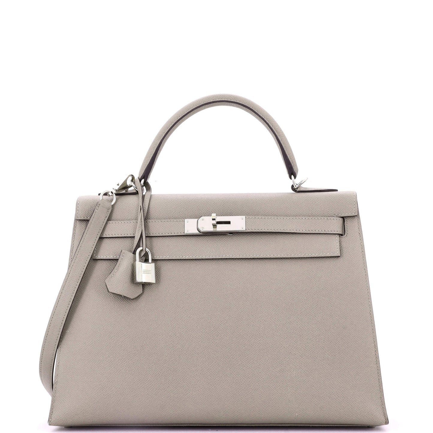 Kelly Handbag Grey Epsom with Palladium Hardware 32