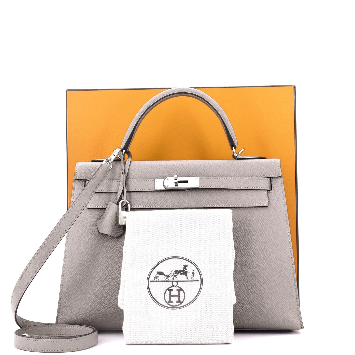 Kelly Handbag Grey Epsom with Palladium Hardware 32